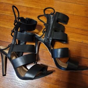 Aldo Hawaii High Rise Leather Gladiator Sandals-Black-Size 7.5